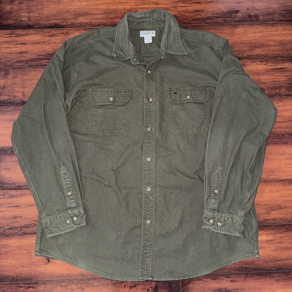 Carhartt Olive Flannel Heavyweight Button Up Long Sleeve Shirt Men’s Size 2XL